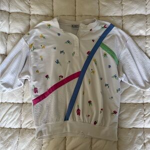 Koret White Pullover Top with Pink, Blue & Green Accents